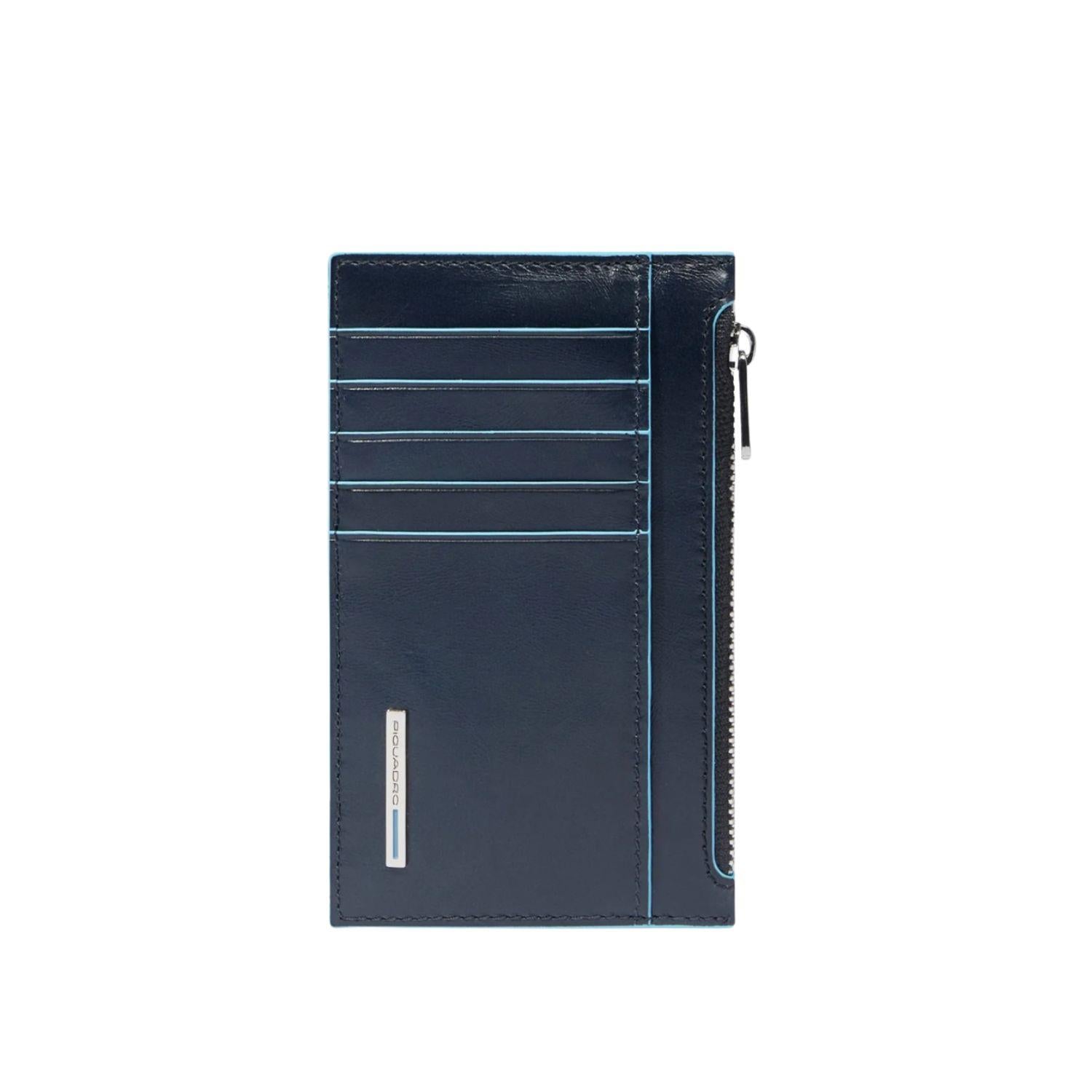 Piquadro - Portacarte con portamonete in pelle, Blu