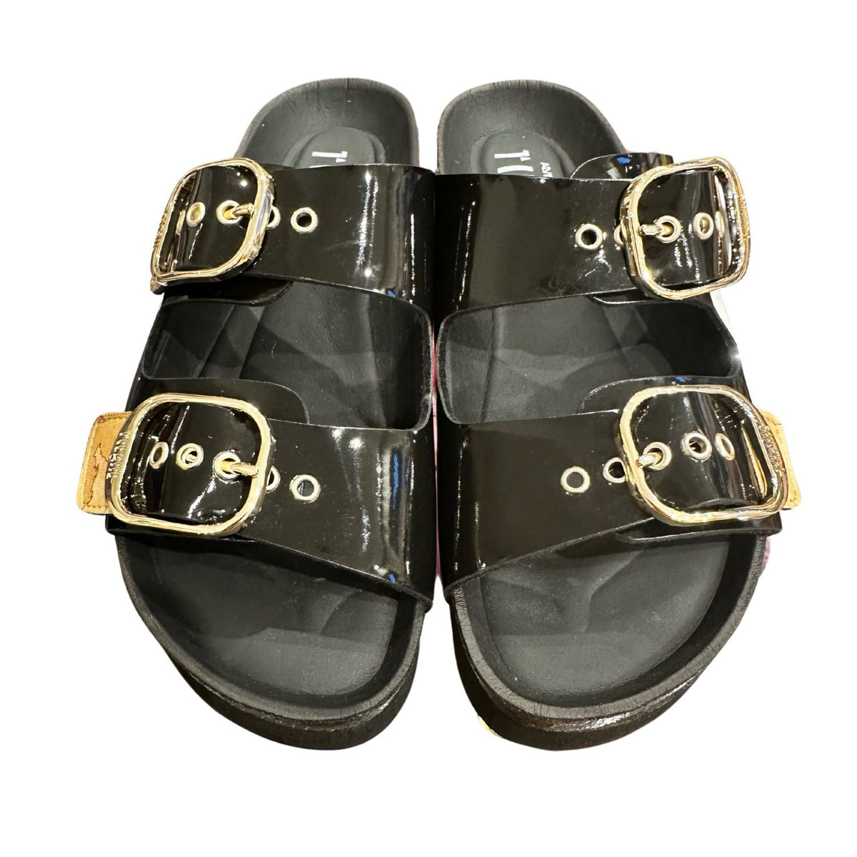 ALVIERO MARTINI - N.38 Ciabatta slipper doppia fibbia, Nero Lucido