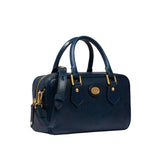 Bauletto medio in pelle con tracolla removibile, Blu Oltremare