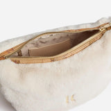 Alviero Martini - Tracolla mezzaluna in  pelliccia sintetica, Panna