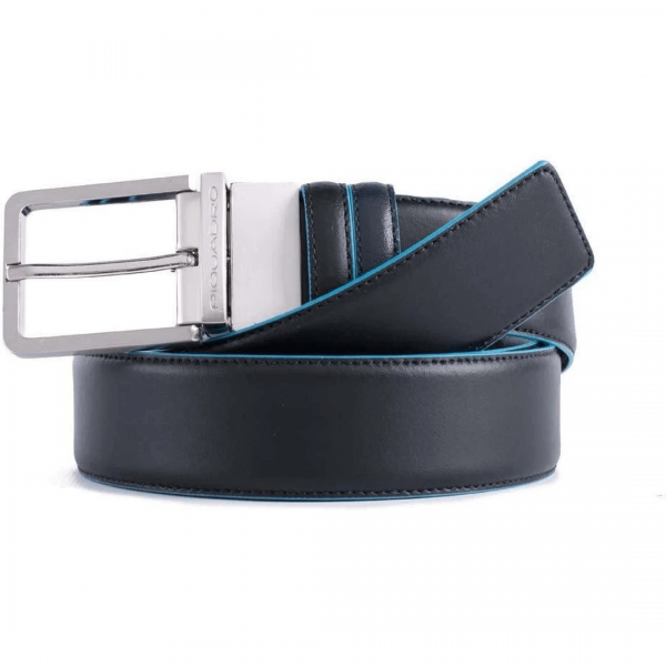 PIQUADRO - Cintura reversibile con fibbia ad ardiglione in pelle B2 Blue Square Nero/Blu outlet online Gift42 Boutique Rimini