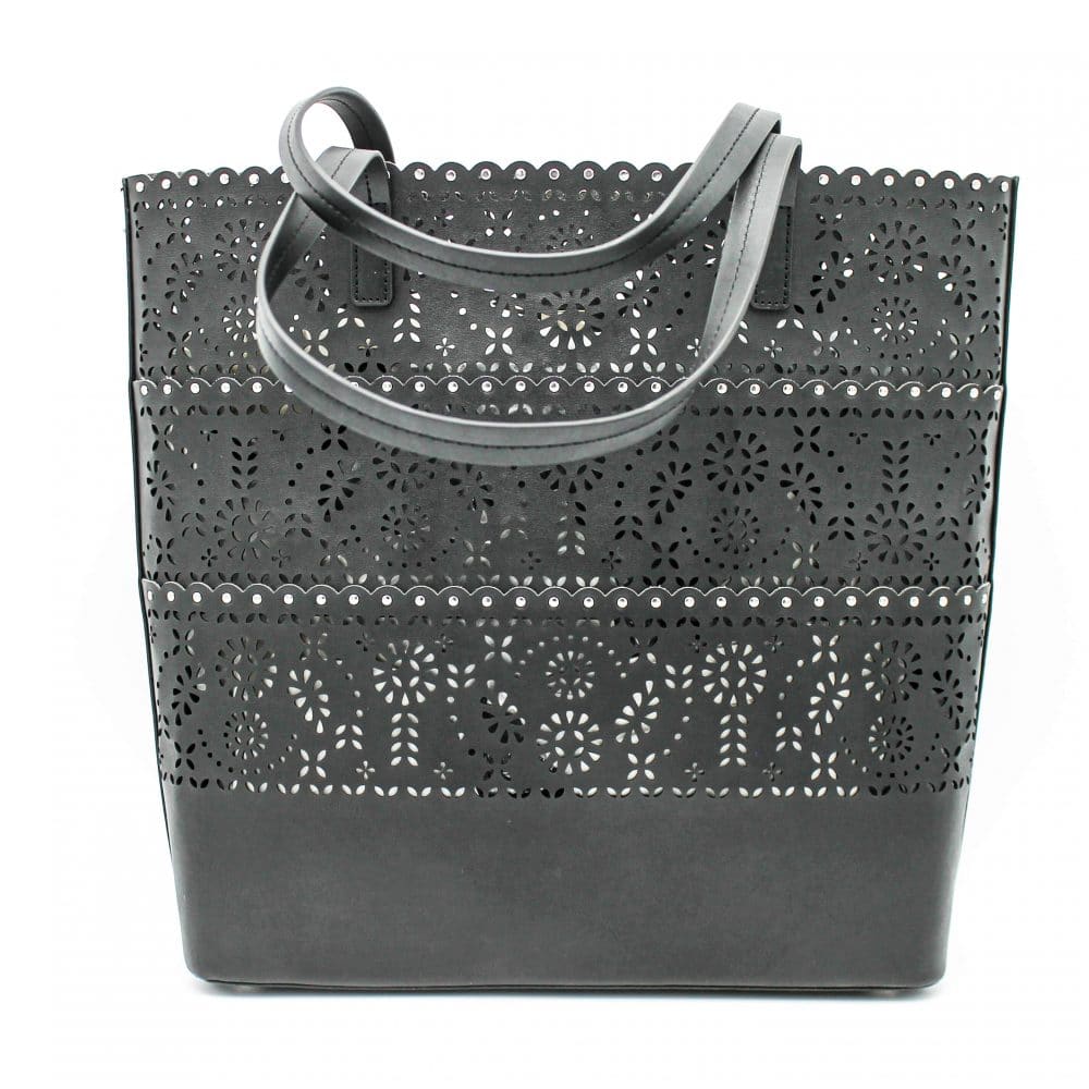 ERMANNO SCERVINO - Shopping bag traforata con tracolla Nero outlet online Gift42 Boutique Rimini